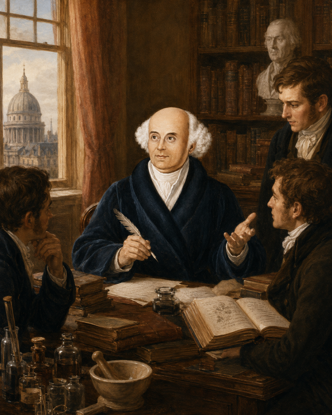 Artistic depiction of Hahnemann teaching a group of disciples